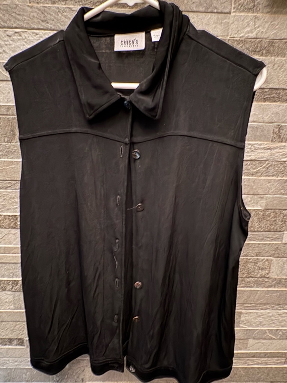Chico's Black Sleeveless Button-Down Shirt